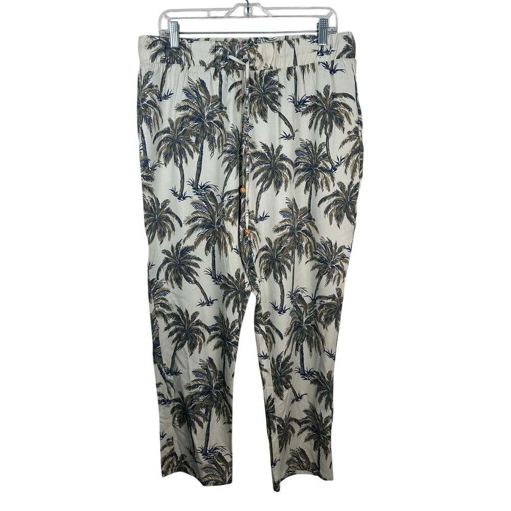 Soft Surroundings Palm Print Pants Women L Multicolor EUC Tencel Pull On 29059‎
